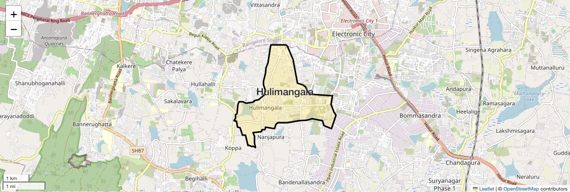 Location Map of Hulimangala, Bangalore