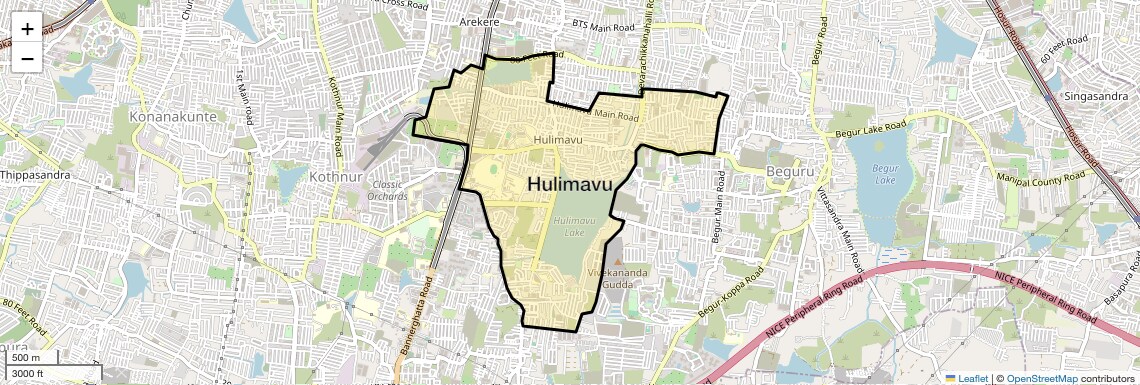 Location Map of Hulimavu, Bangalore