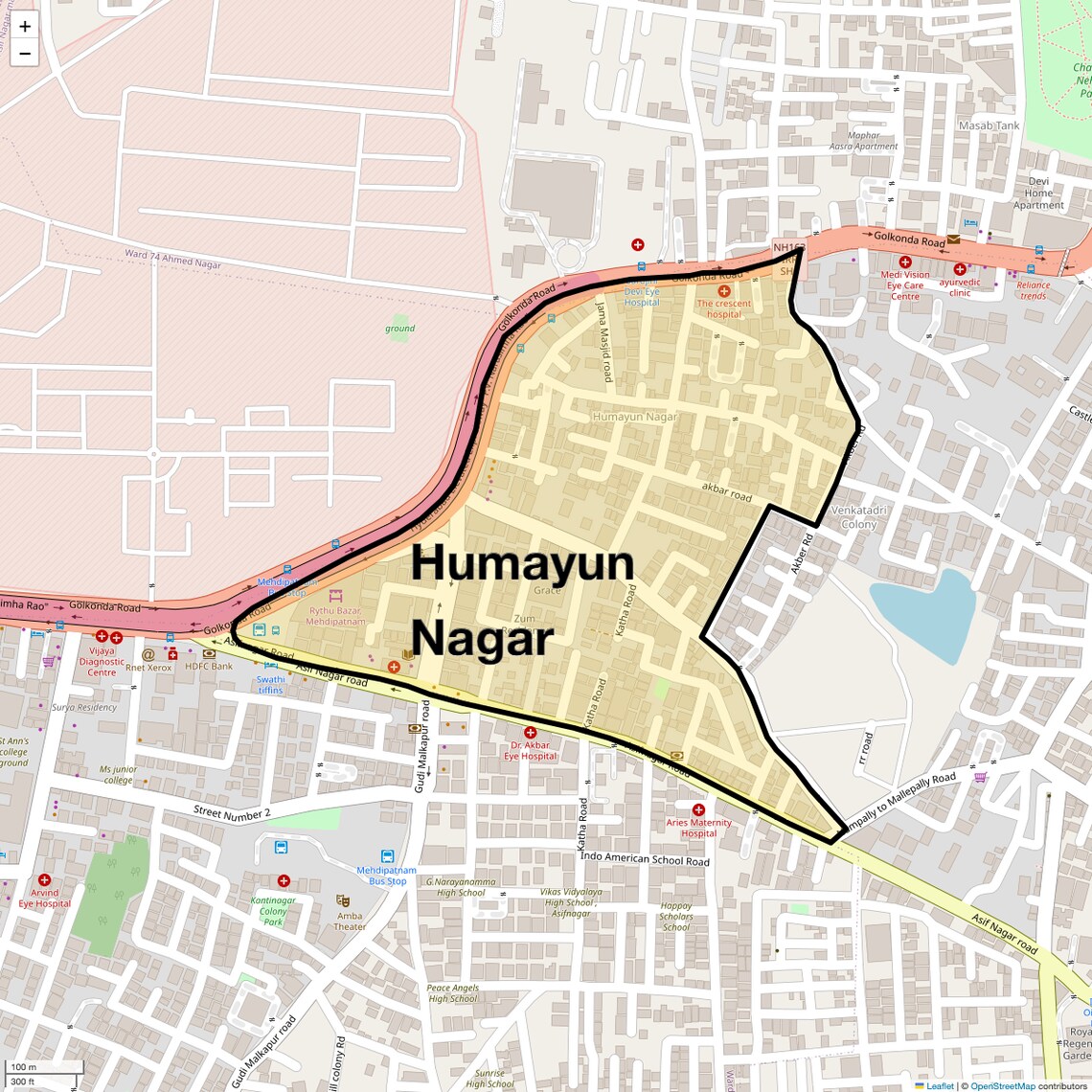 Location Map of Humayun Nagar, Hyderabad
