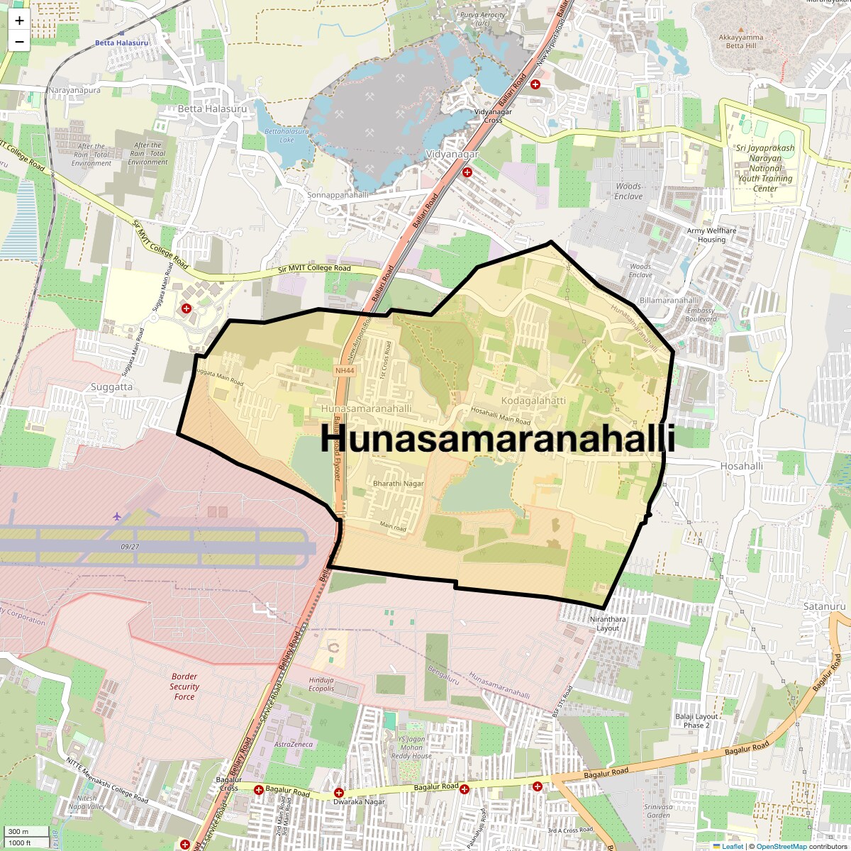 Location Map of Hunasamaranahalli, Bangalore