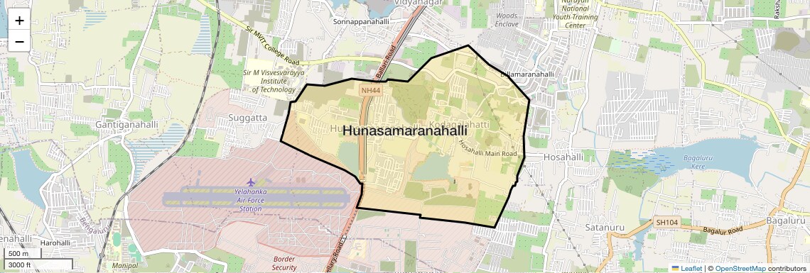 Location Map of Hunasamaranahalli, Bangalore