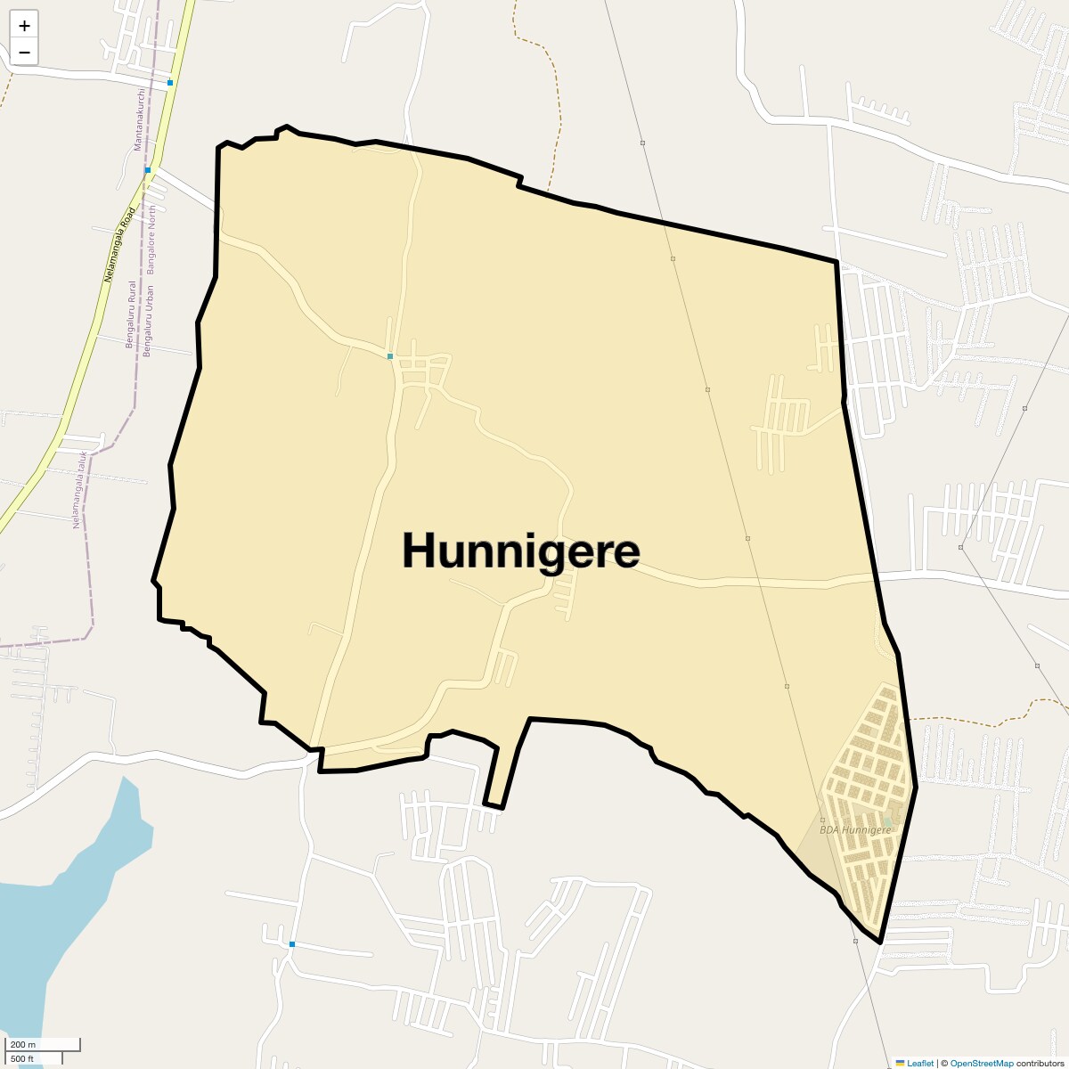Location Map of Hunnigere, Bangalore