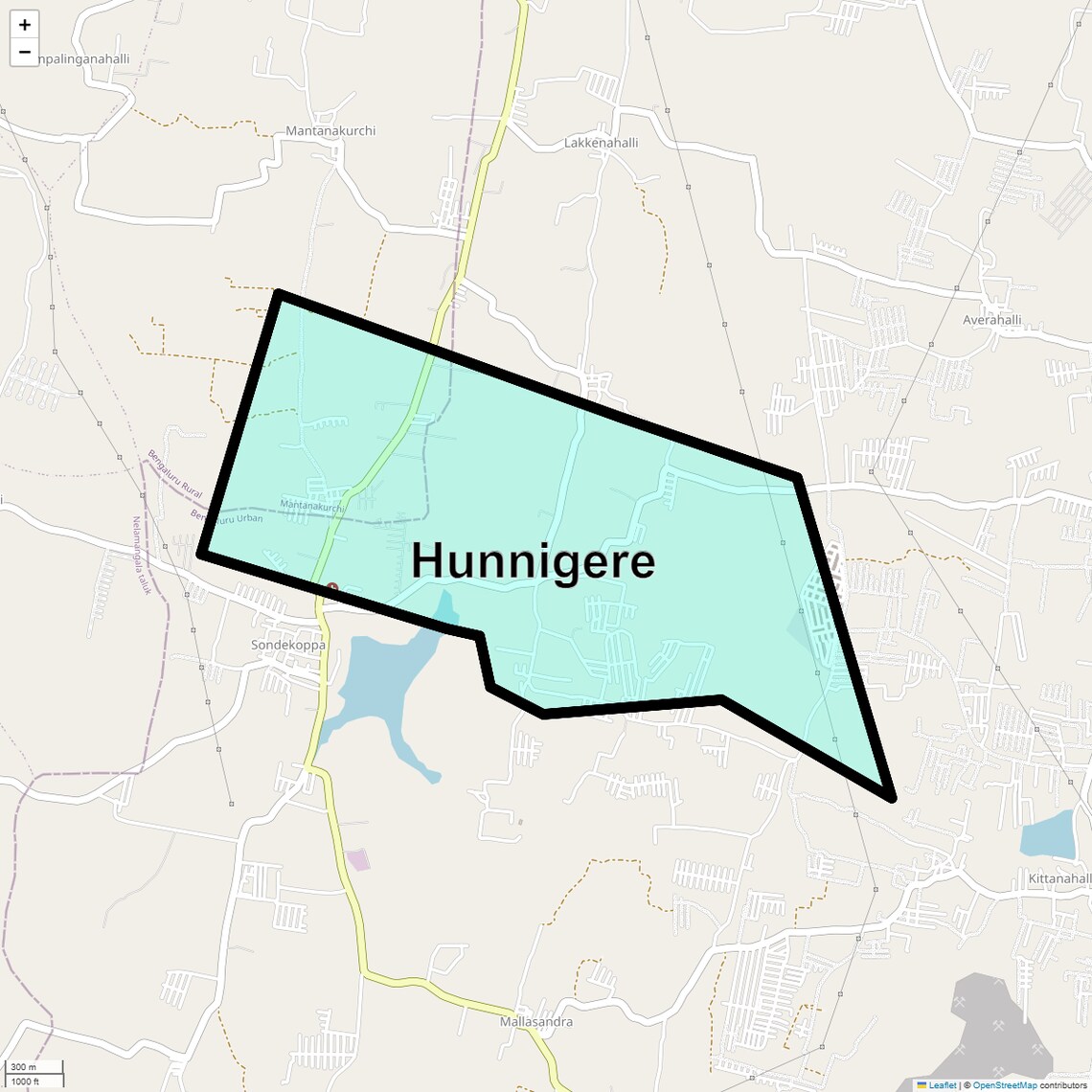 Location Map of Hunnigere, Bangalore