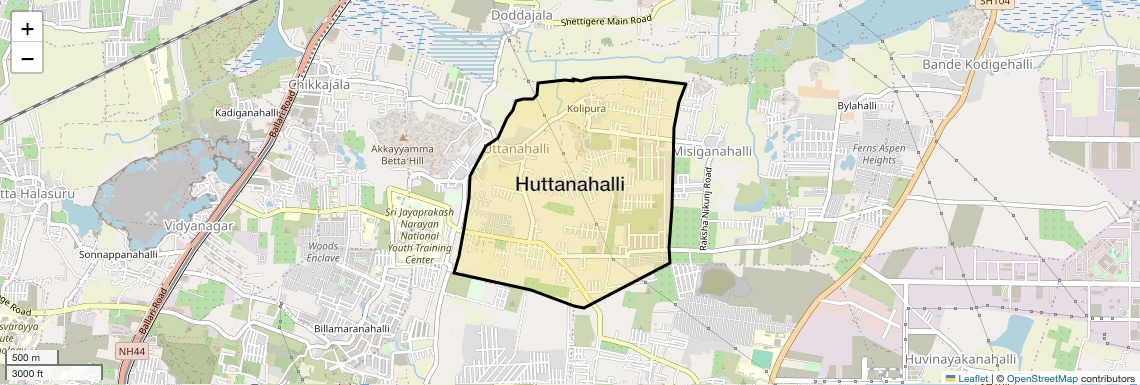 Location Map of Huttanahalli, Bangalore