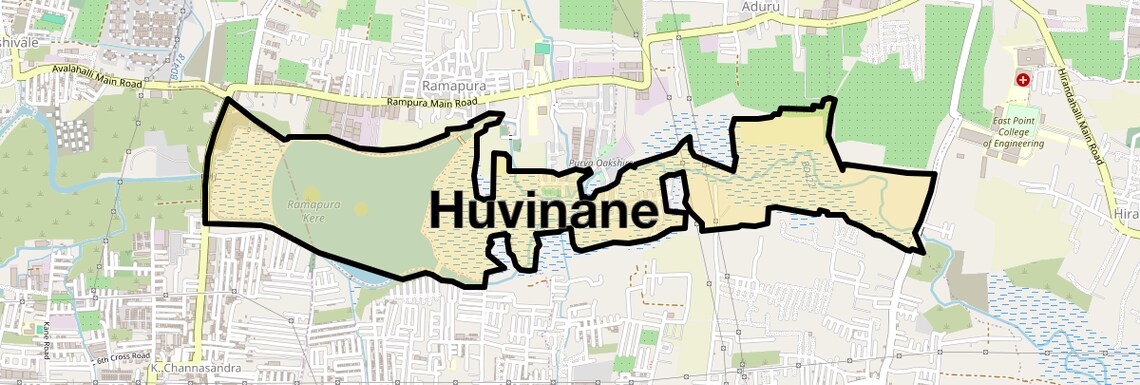 Location Map of Huvinane, Bangalore