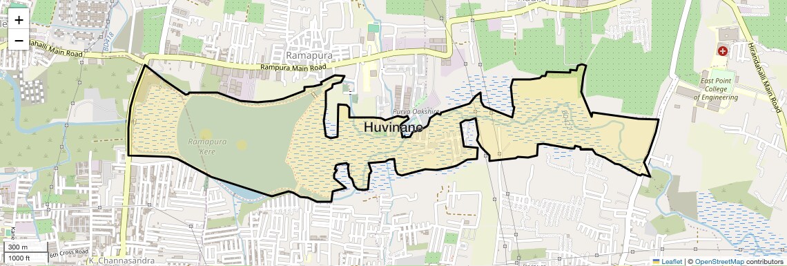 Location Map of Huvinane, Bangalore