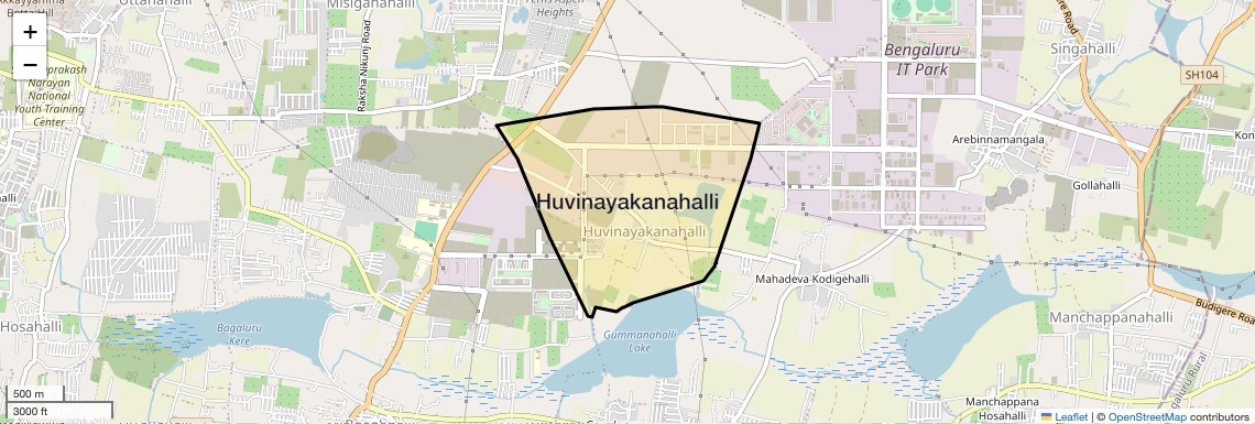 Location Map of Huvinayakanahalli, Bangalore