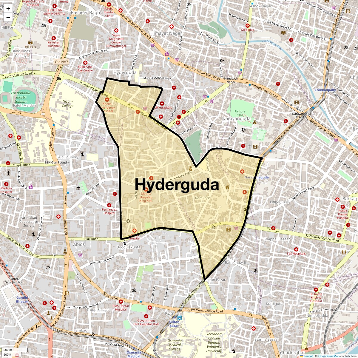 Location Map of Hyderguda, Hyderabad