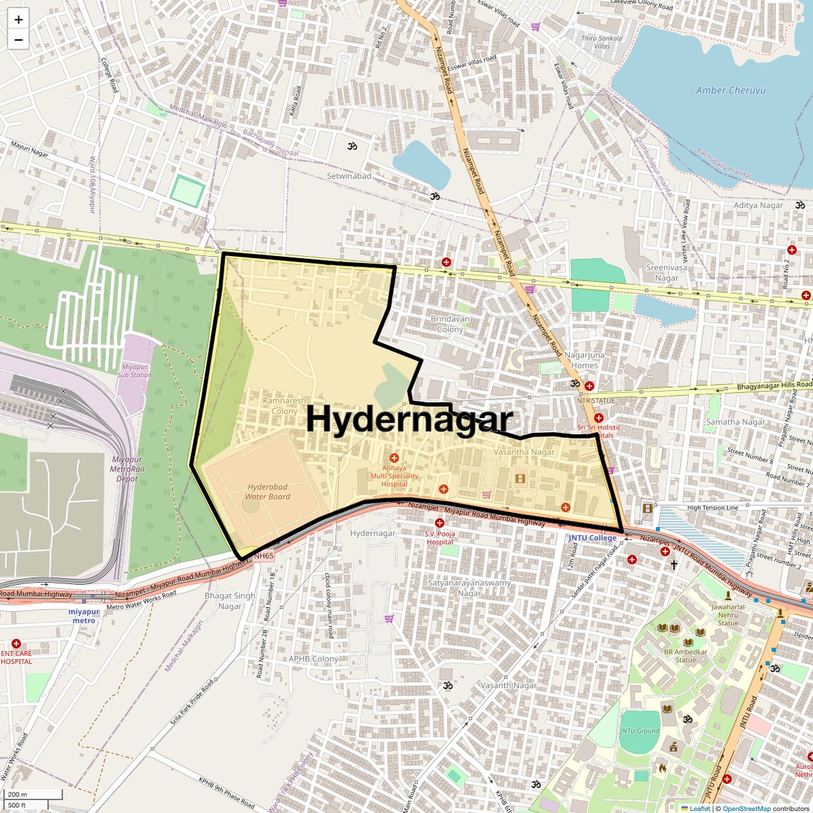 Location Map of Hydernagar, Hyderabad