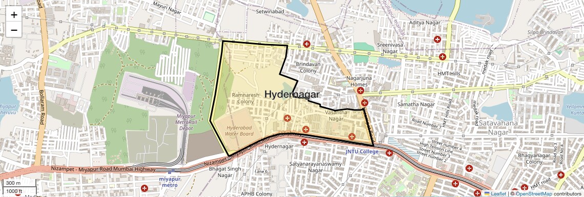 Location Map of Hydernagar, Hyderabad
