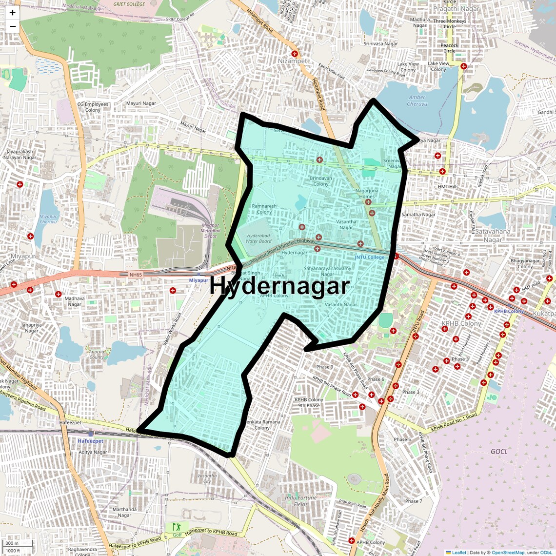 Location Map of Hydernagar, Hyderabad