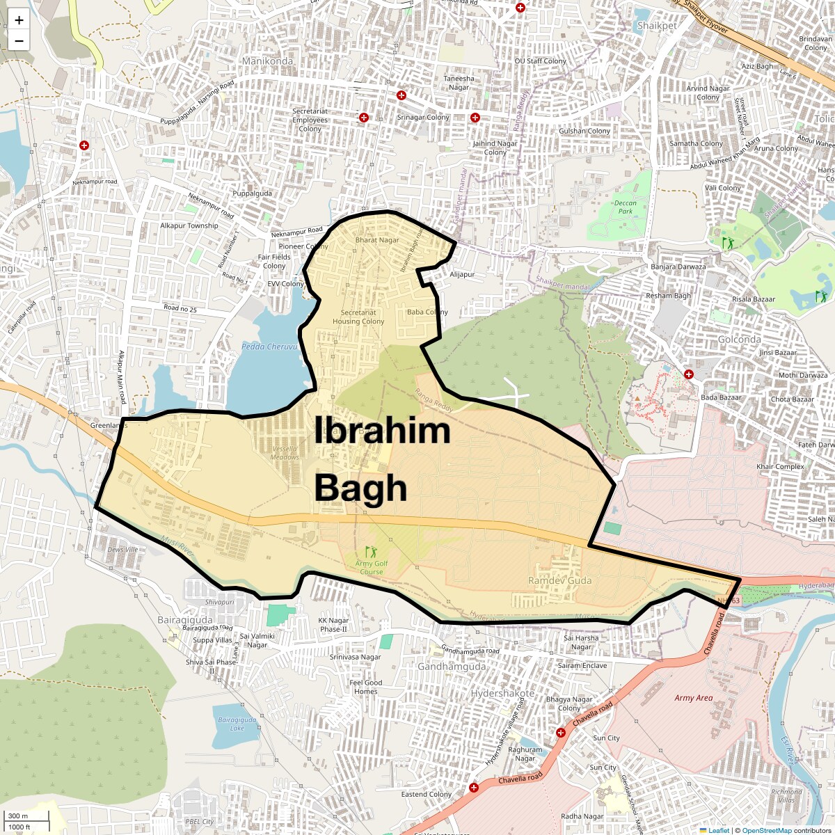 Location Map of Ibrahim Bagh, Hyderabad