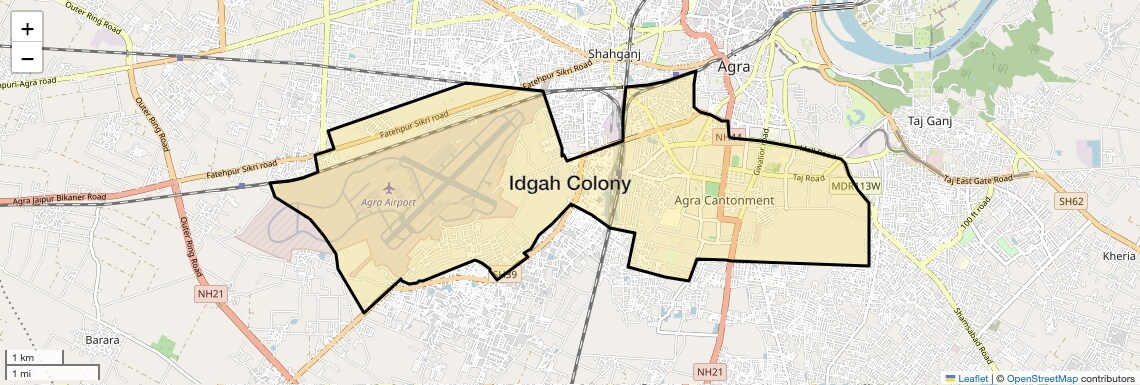 Location Map of Idgah Colony, Agra