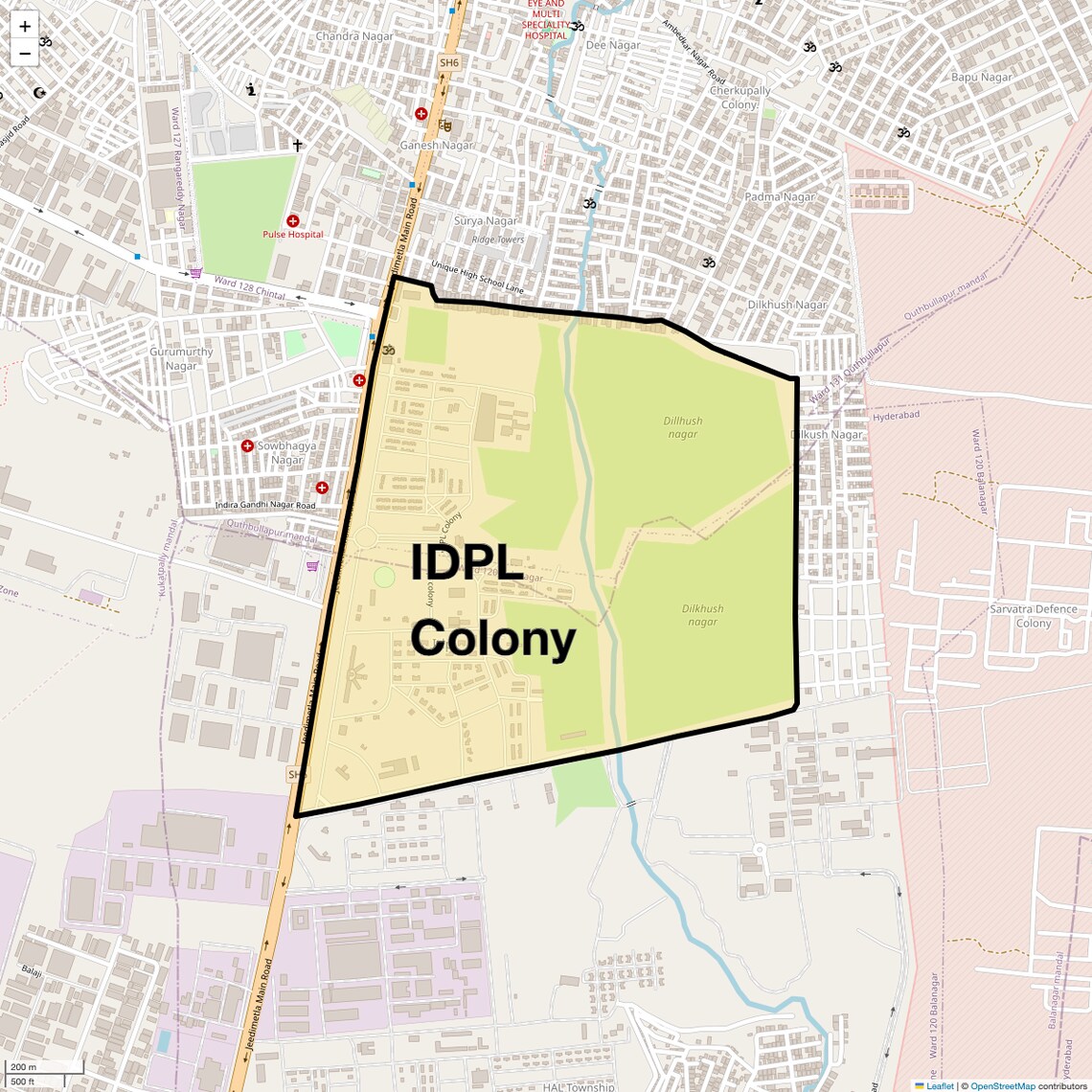 Location Map of Idpl Colony, Hyderabad