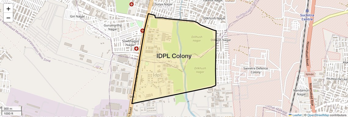 Location Map of IDPL Colony, Hyderabad