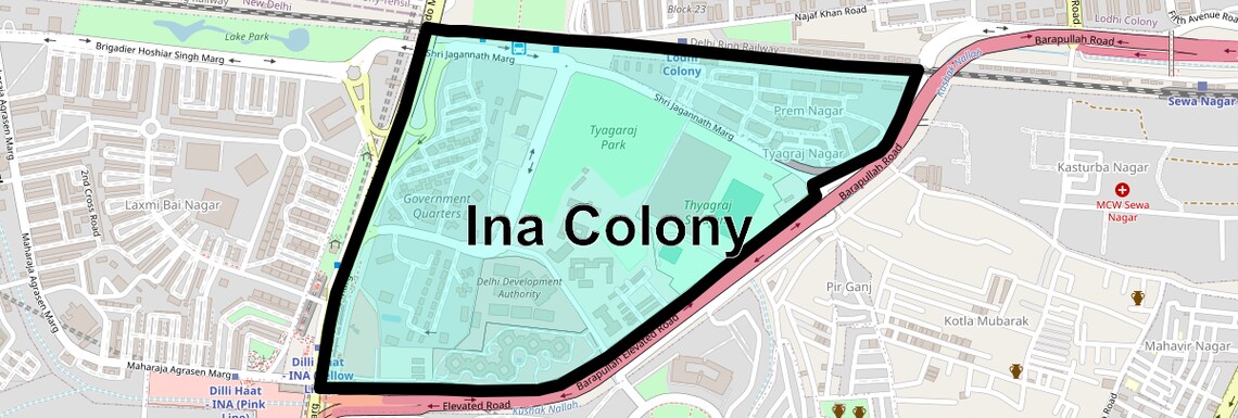 Location Map of Ina Colony, Delhi