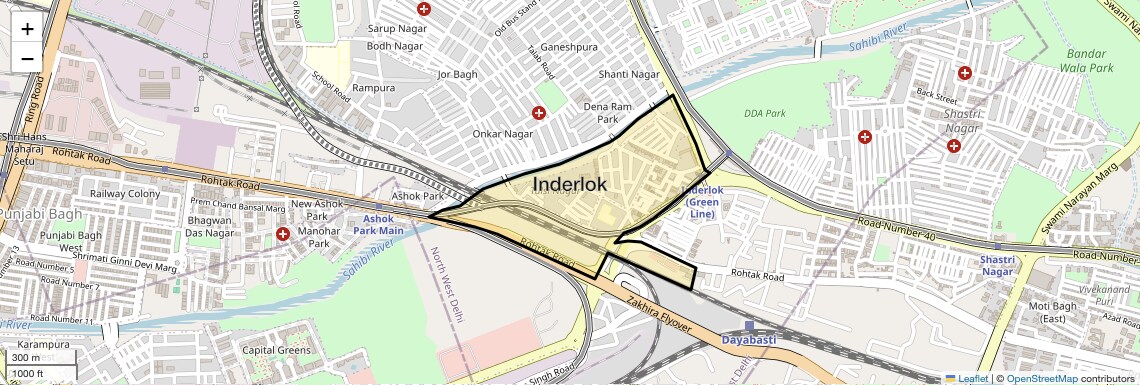 Location Map of Inderlok, Delhi