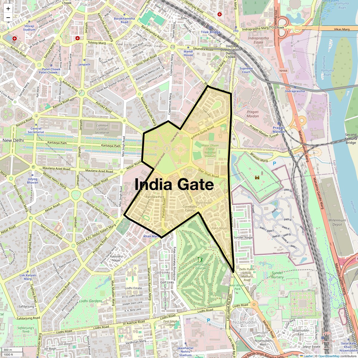 Location Map of India Gate, Delhi