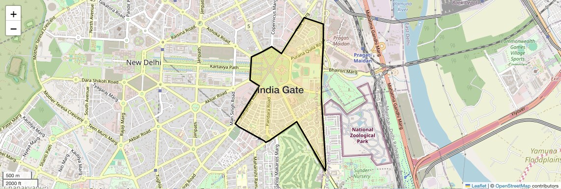 Location Map of India Gate, Delhi