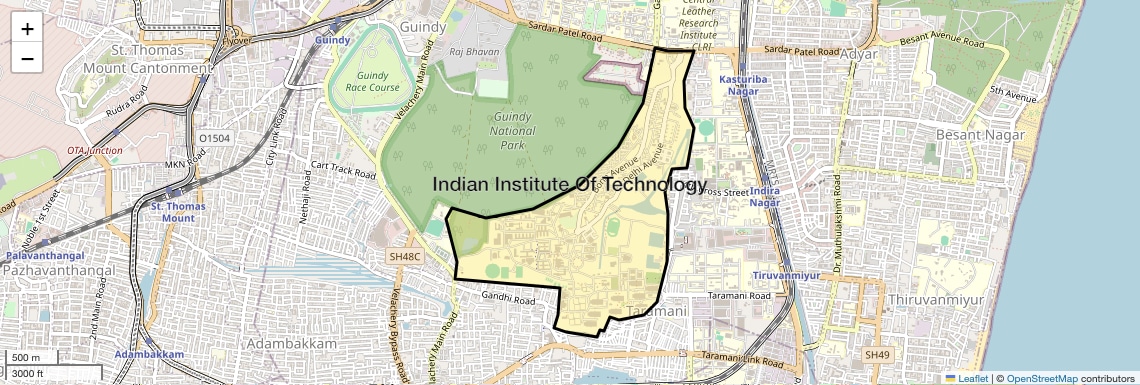 Location Map of Indian Institute Of Technology, Chennai