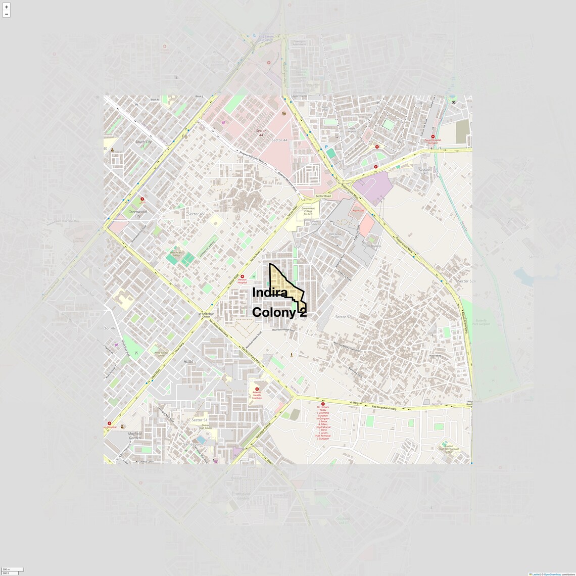 Location Map of Indira Colony 2, Gurgaon