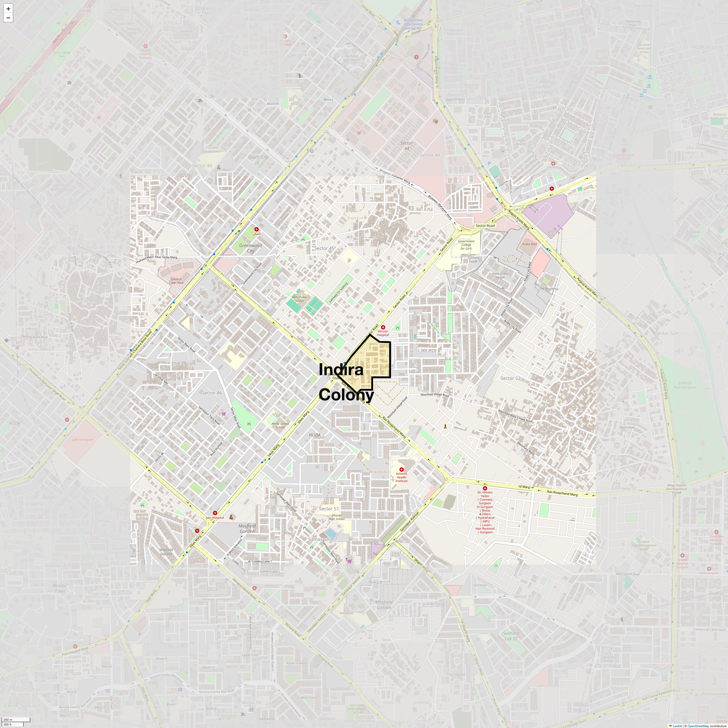 Location Map of Indira Colony, Gurgaon