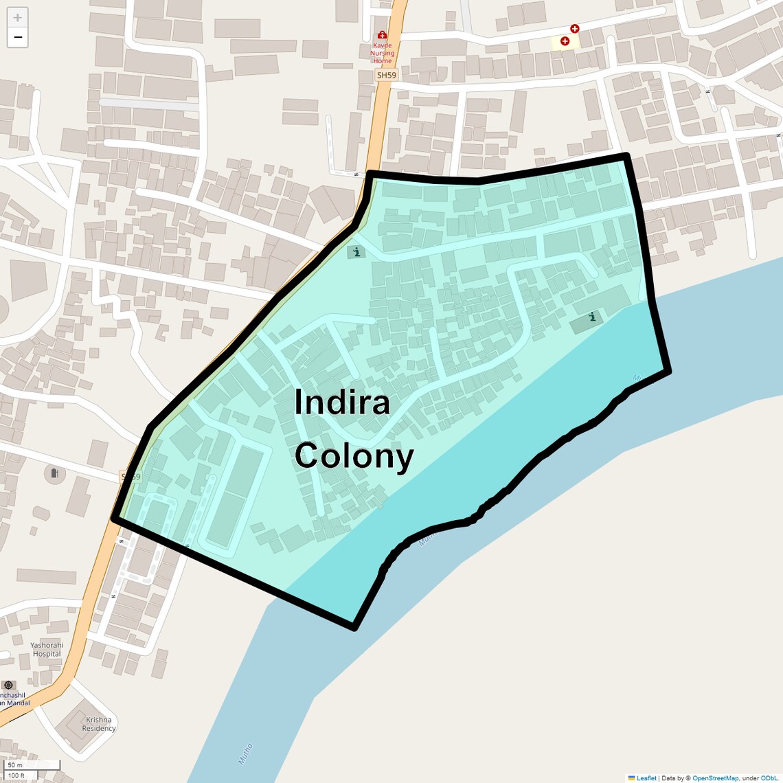Location Map of Indira Colony, Pune