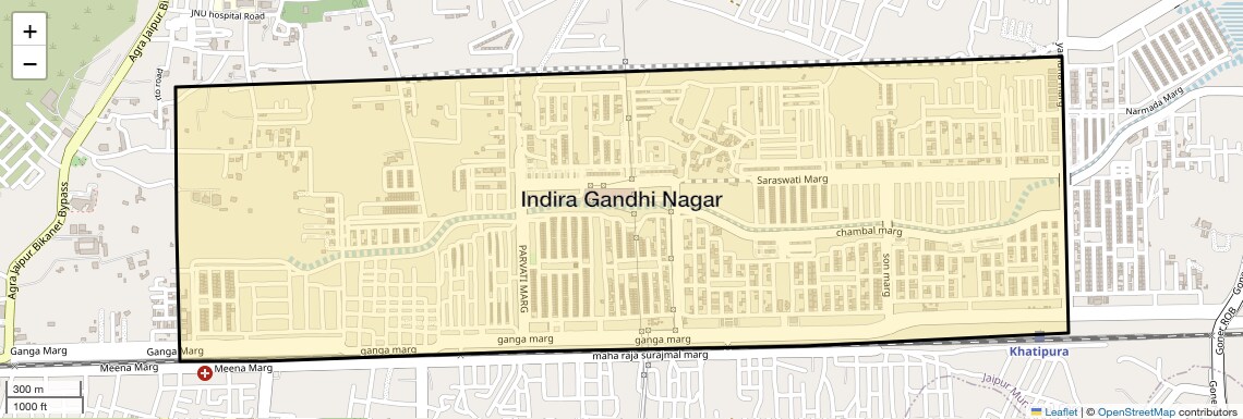 Location Map of Indira Gandhi Nagar, Jaipur