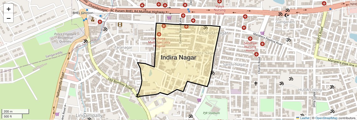 Location Map of Indira Nagar, Hyderabad