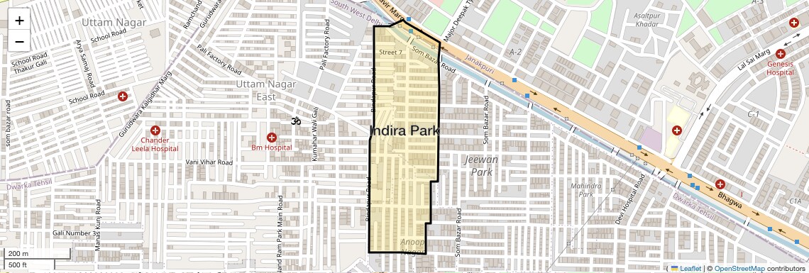 Location Map of Indira Park, Delhi