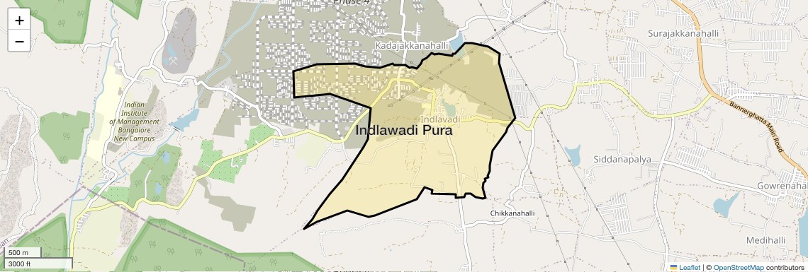 Location Map of Indlawadi Pura, Bangalore