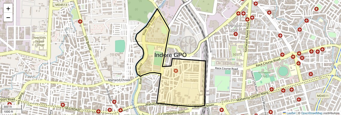 Location Map of Indore GPO, Indore