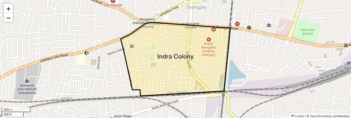 Location Map of Indra Colony, Agra