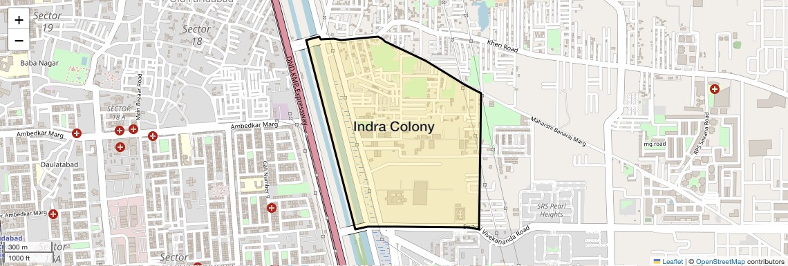 Location Map of Indra Colony, Faridabad