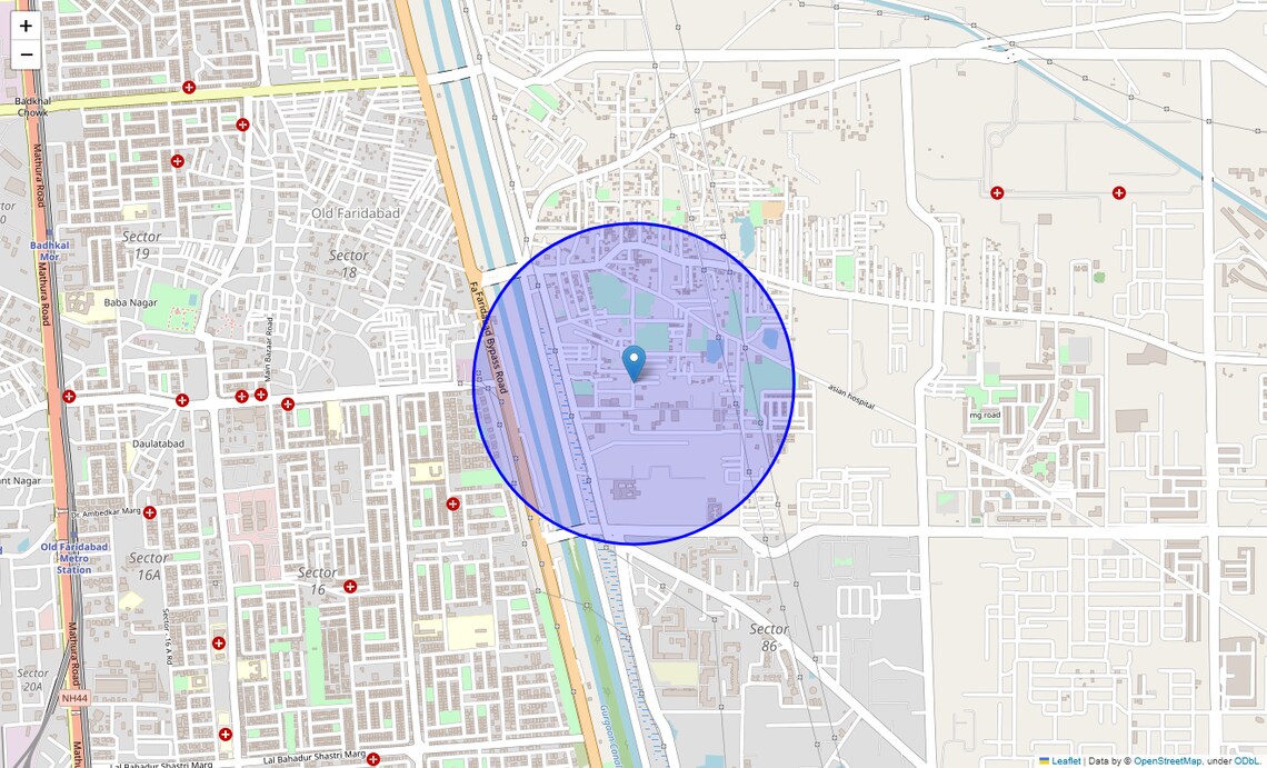 Location Map of Indra Colony, Faridabad