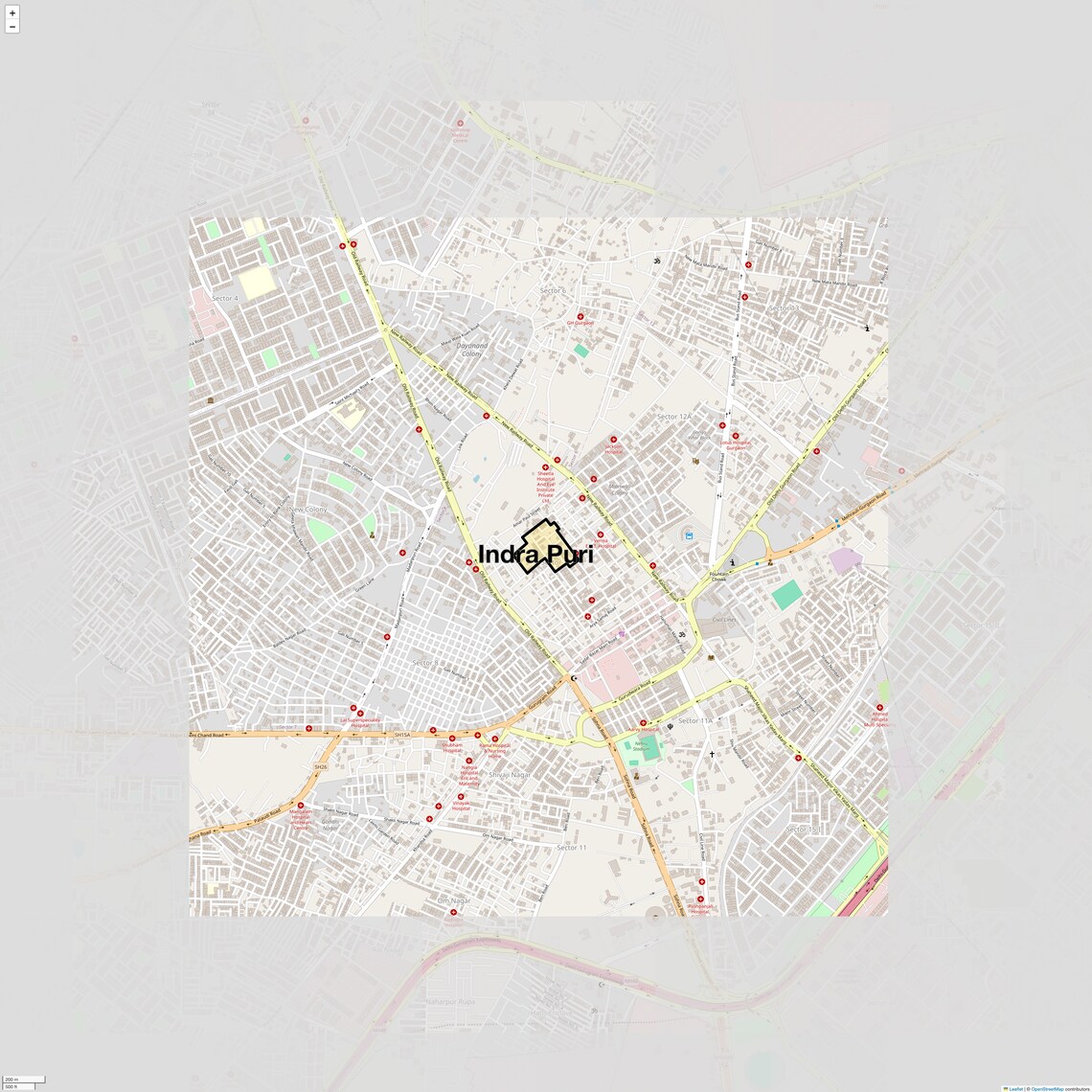 Location Map of Indra Puri, Gurgaon