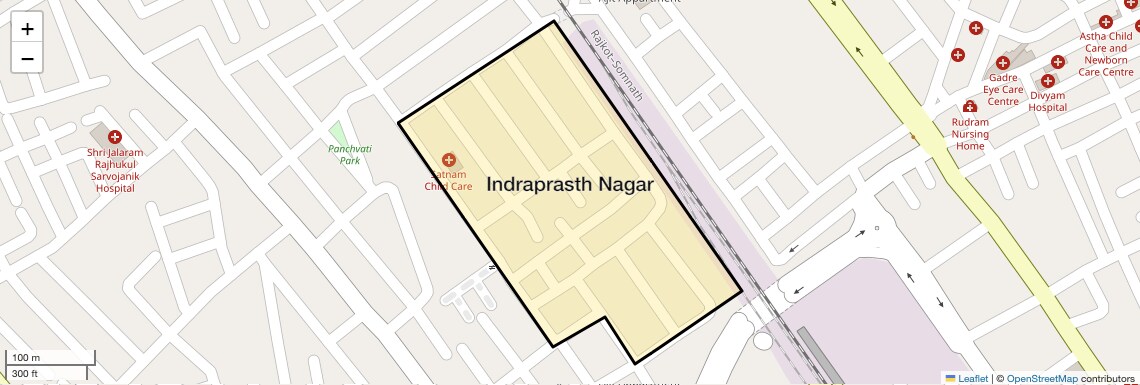 Location Map of Indraprasth Nagar, Rajkot
