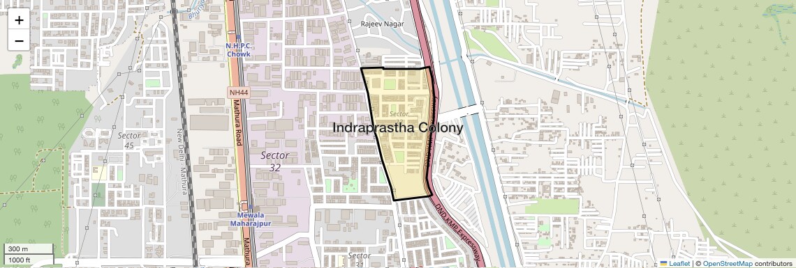 Location Map of Indraprastha Colony, Faridabad