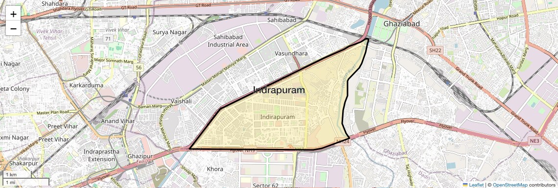 Location Map of Indrapuram, Ghaziabad