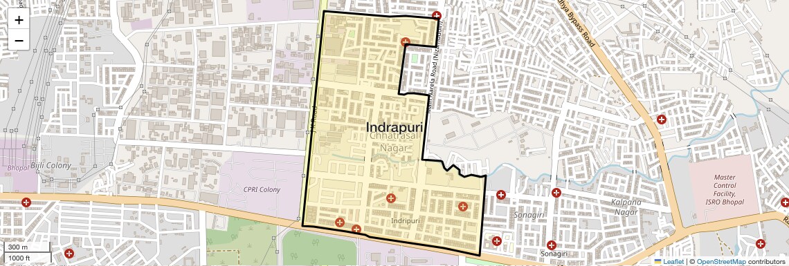 Location Map of Indrapuri, Bhopal