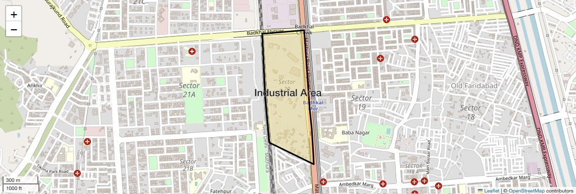 Location Map of Industrial Area, Faridabad