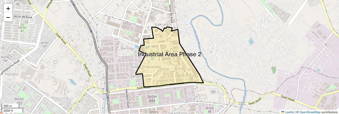 Location Map of Industrial Area Phase 2, Noida