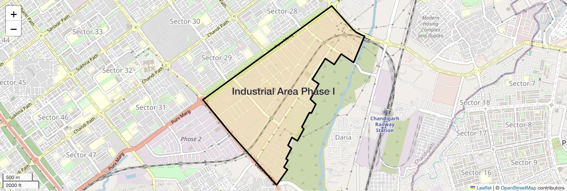 Location Map of Industrial Area Phase I, Chandigarh