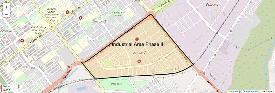 Location Map of Industrial Area Phase II, Chandigarh