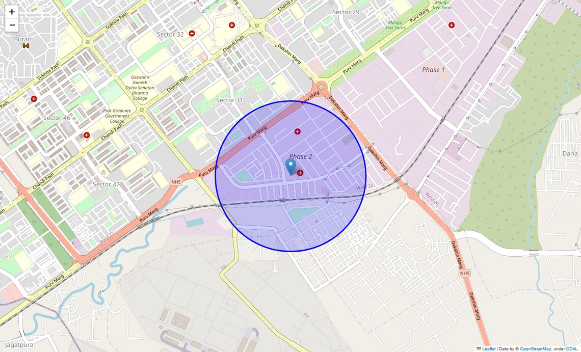 Location Map of Industrial Area Phase ii, Chandigarh