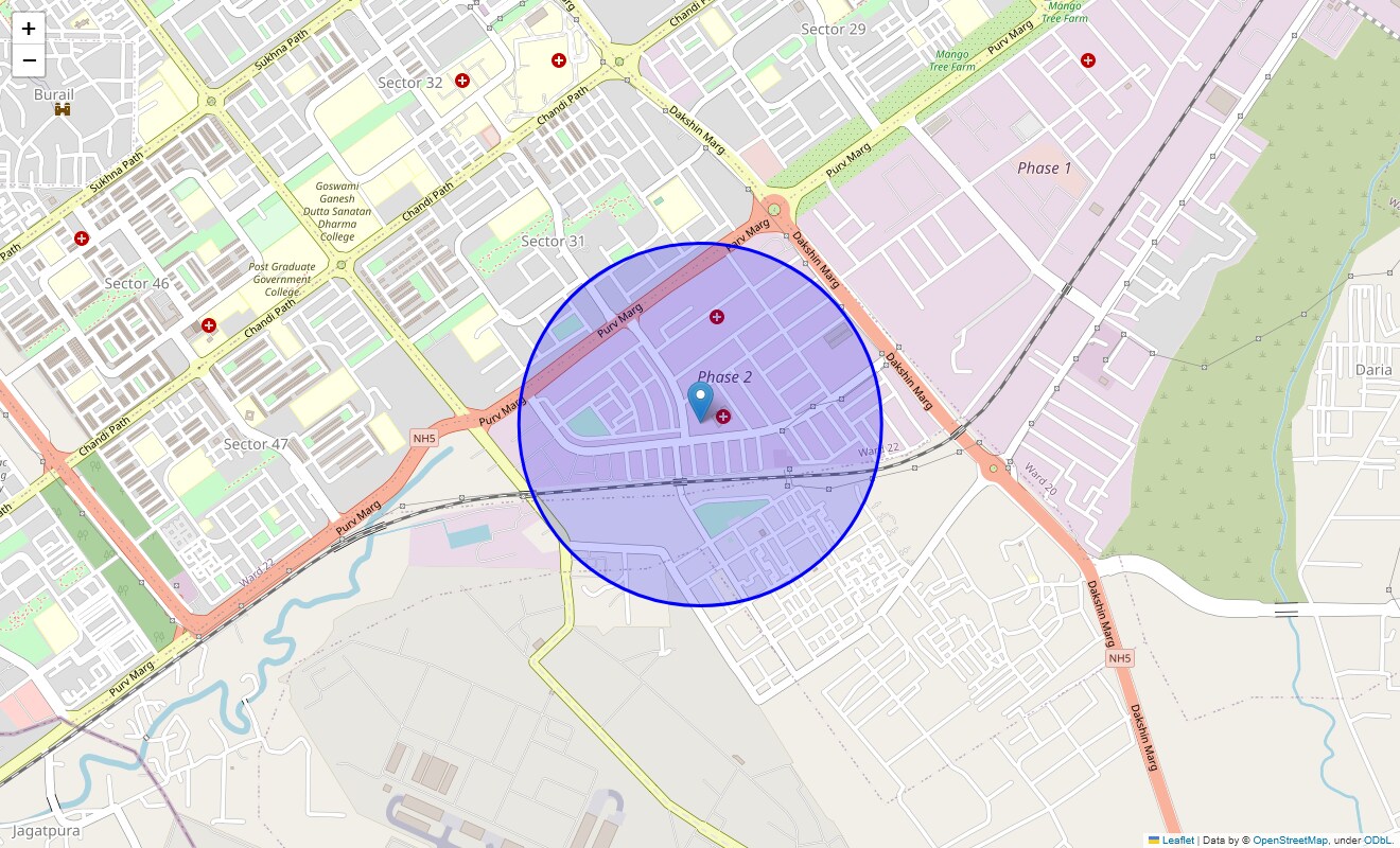 Location Map of Industrial Area Phase II, Chandigarh