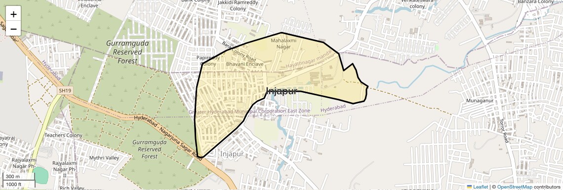 Location Map of Injapur, Hyderabad