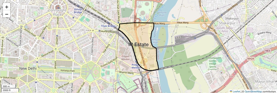 Location Map of IP Estate, Delhi