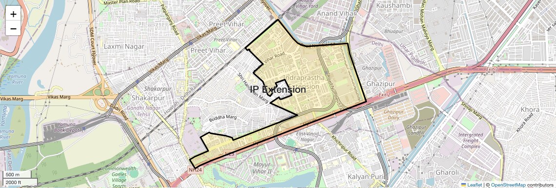 Location Map of IP Extension, Delhi