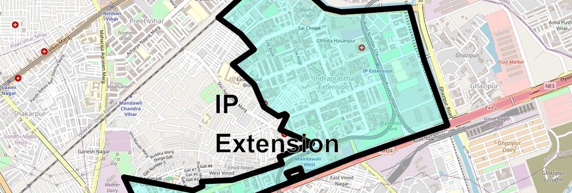 Location Map of IP Extension, Delhi